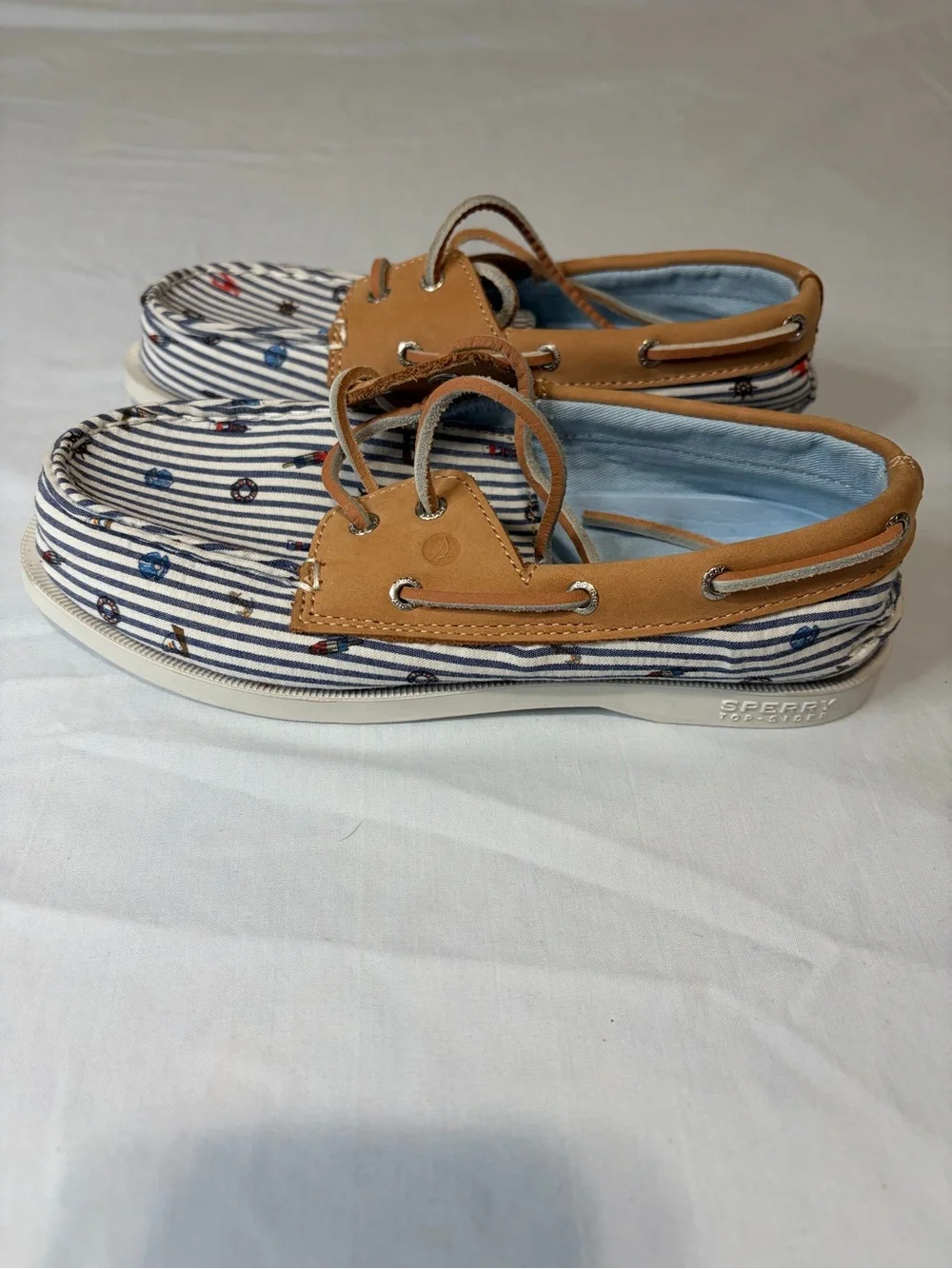 Sperry x Nordstrom  Kids Navy & Tan Striped Moccasin Boat Shoes Nautical 3M